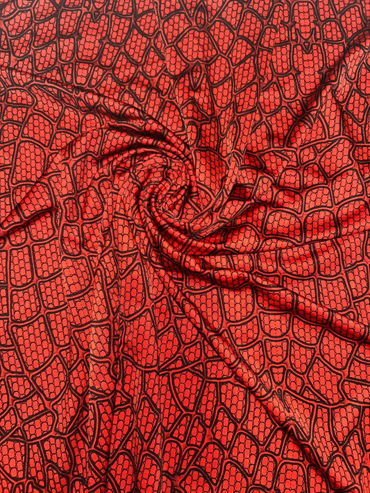 Spider Web Fabric - Black & Red Sample - Cosplay Fabric By the Yard - CosRoads Alley