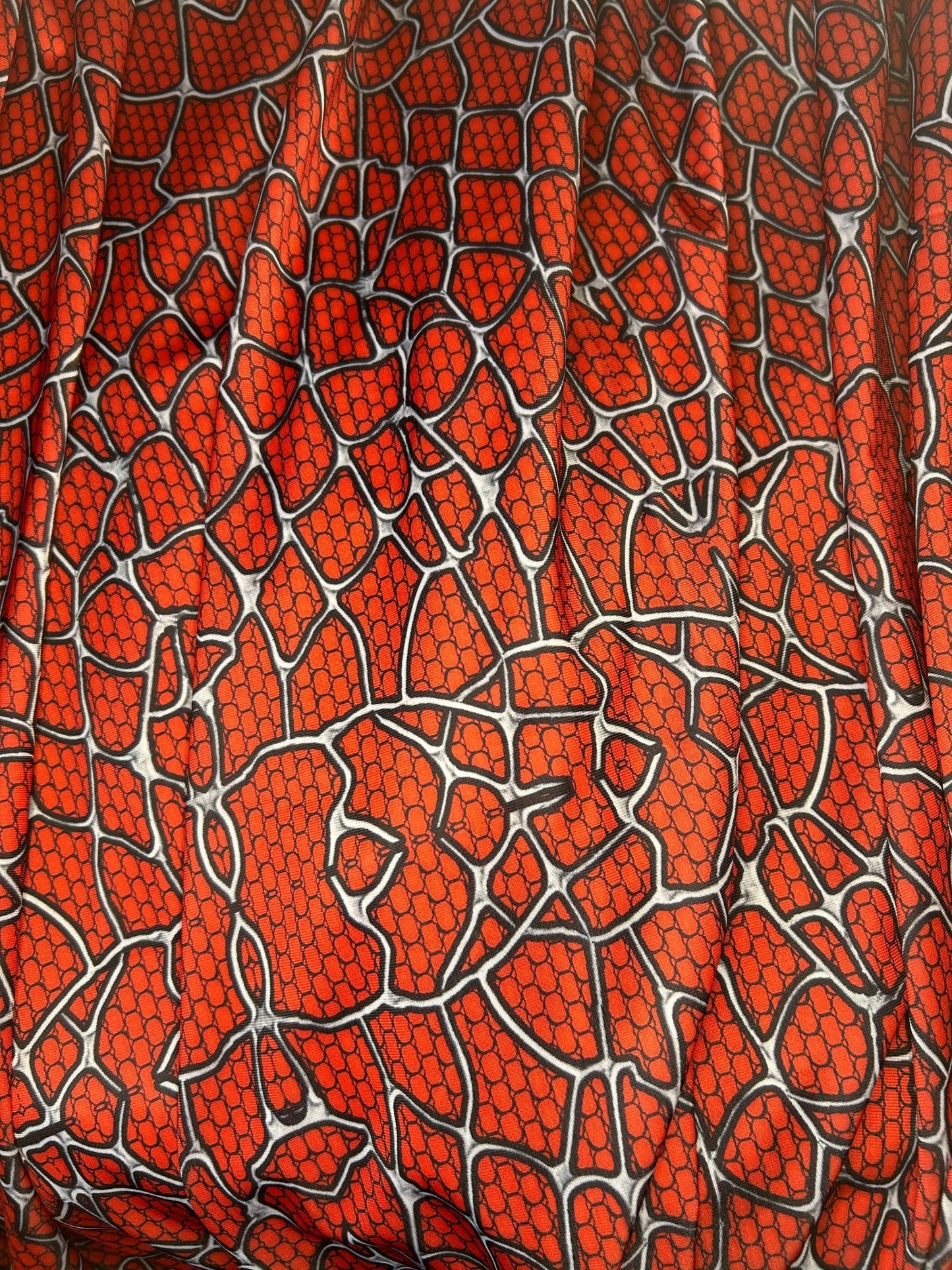 Spider Web Fabric - White, Black & Red Sample - Cosplay Fabric By the Yard - CosRoads Alley