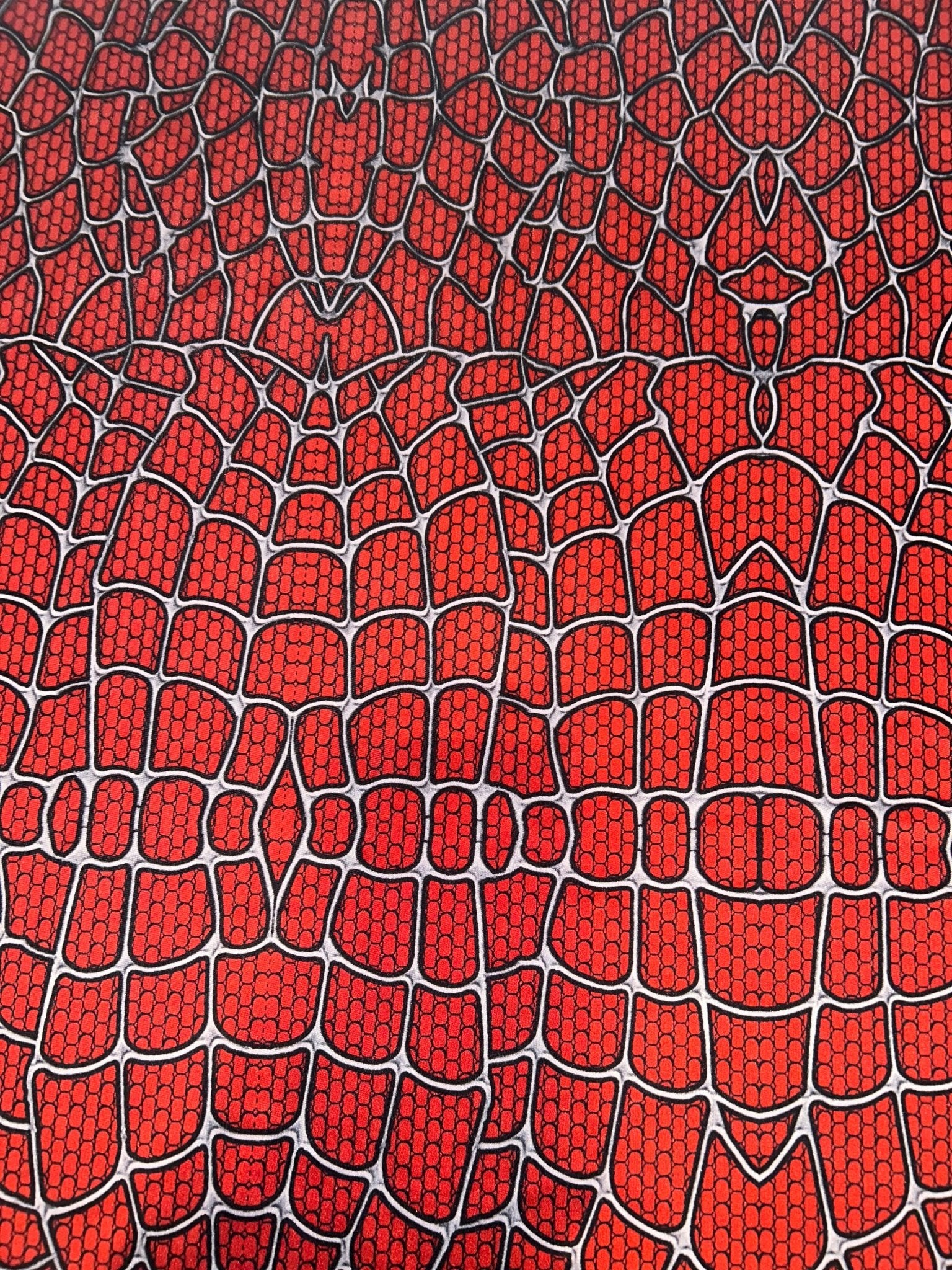 Spider Web Fabric - White, Black & Red Sample - Cosplay Fabric By the Yard - CosRoads Alley