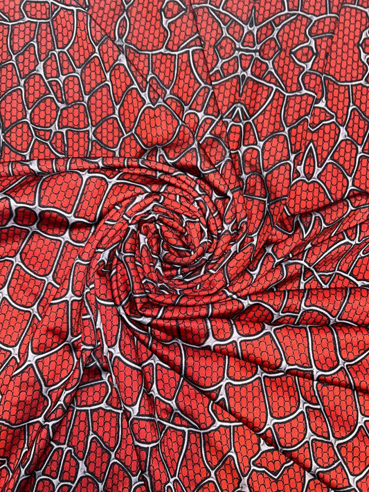 Spider Web Fabric - White, Black & Red Sample - Cosplay Fabric By the Yard - CosRoads Alley
